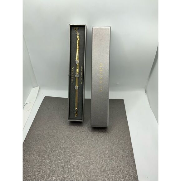 Bracelet in Italian Sterling Silver Simulated Diamond Hearts and 18 K Yellow Gol - Picture 10 of 10